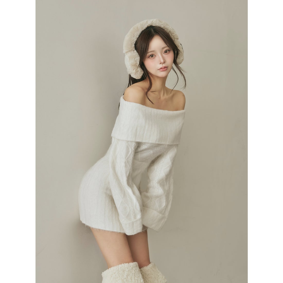 ダーリッチ Darich ヘアリーオフショルニットミニワンピース