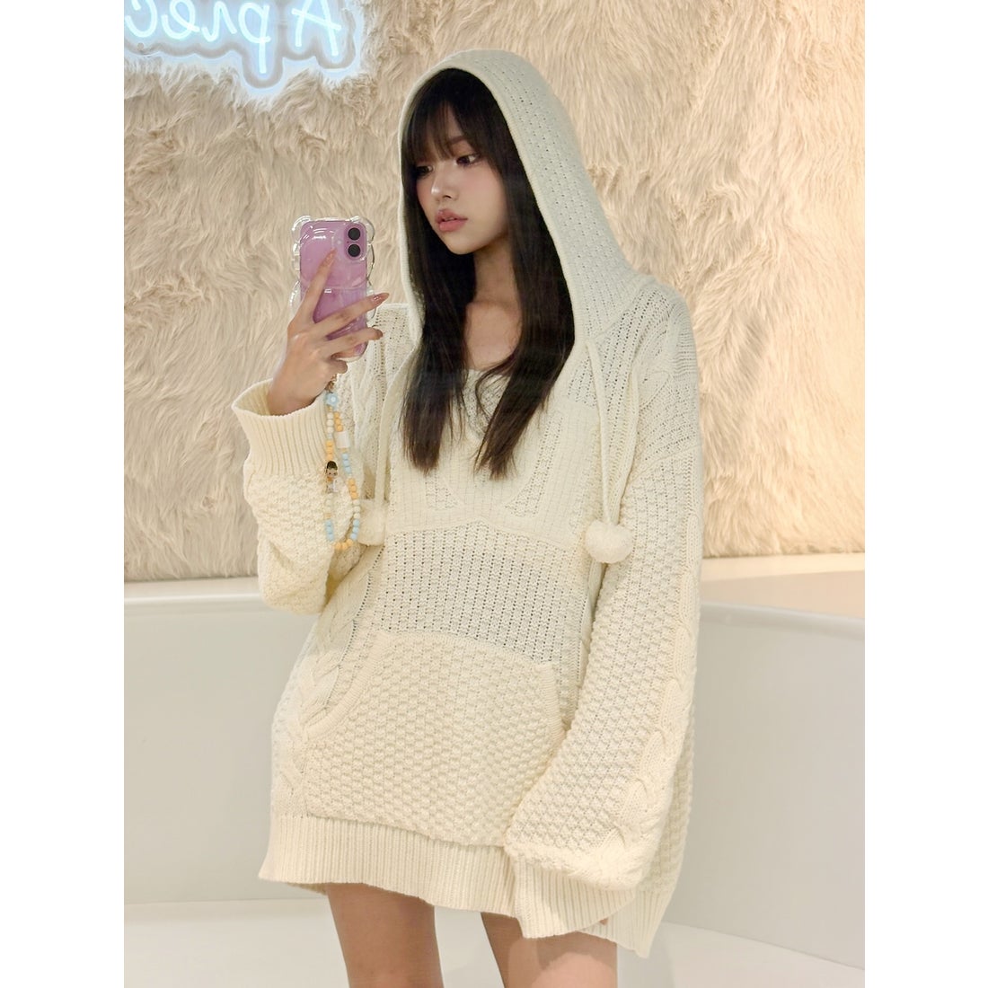 ダーリッチ Darich ケーブルDDロゴVネックニットフーディ （グレー