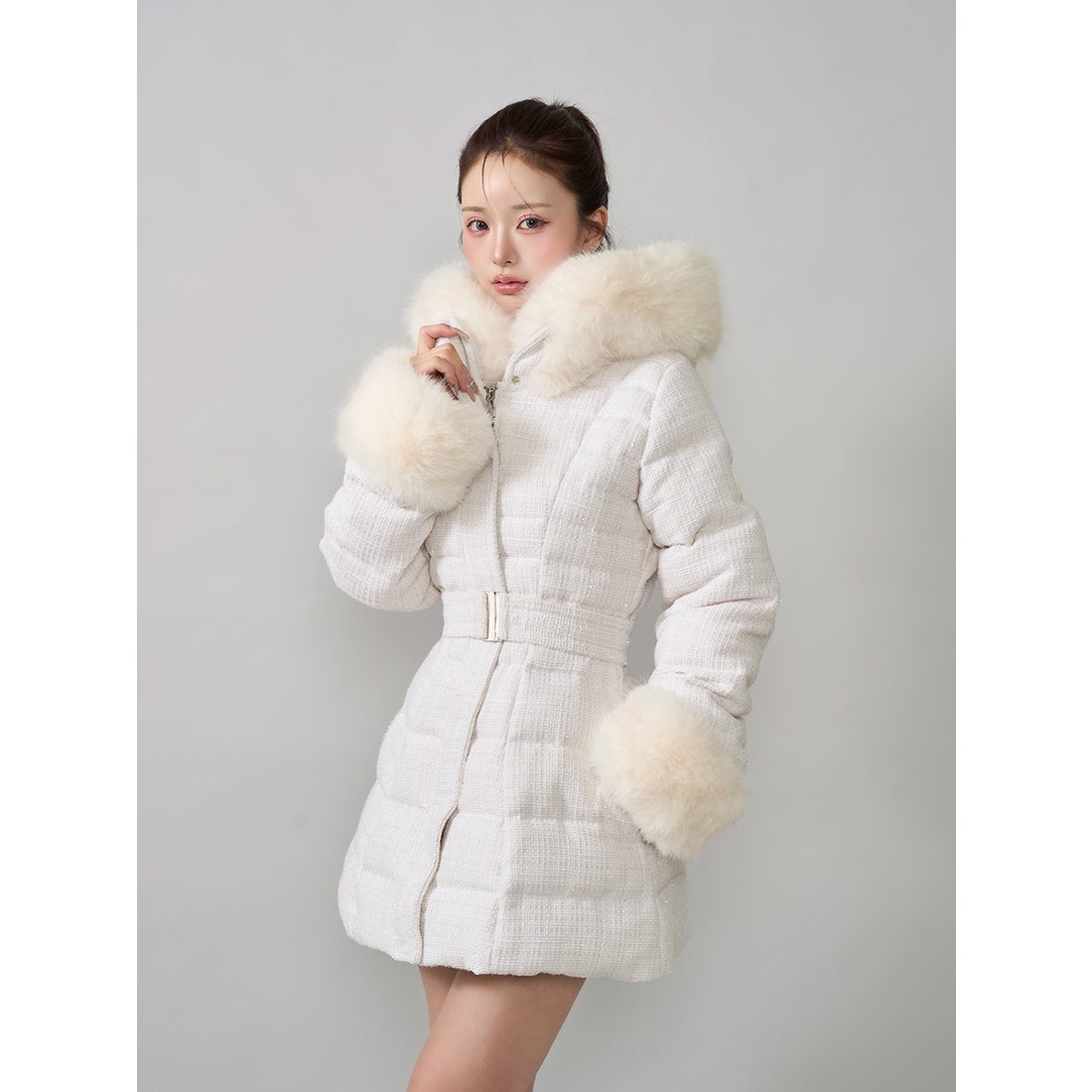 ダーリッチ Darich レディミディツイードダウンコート （ホワイト