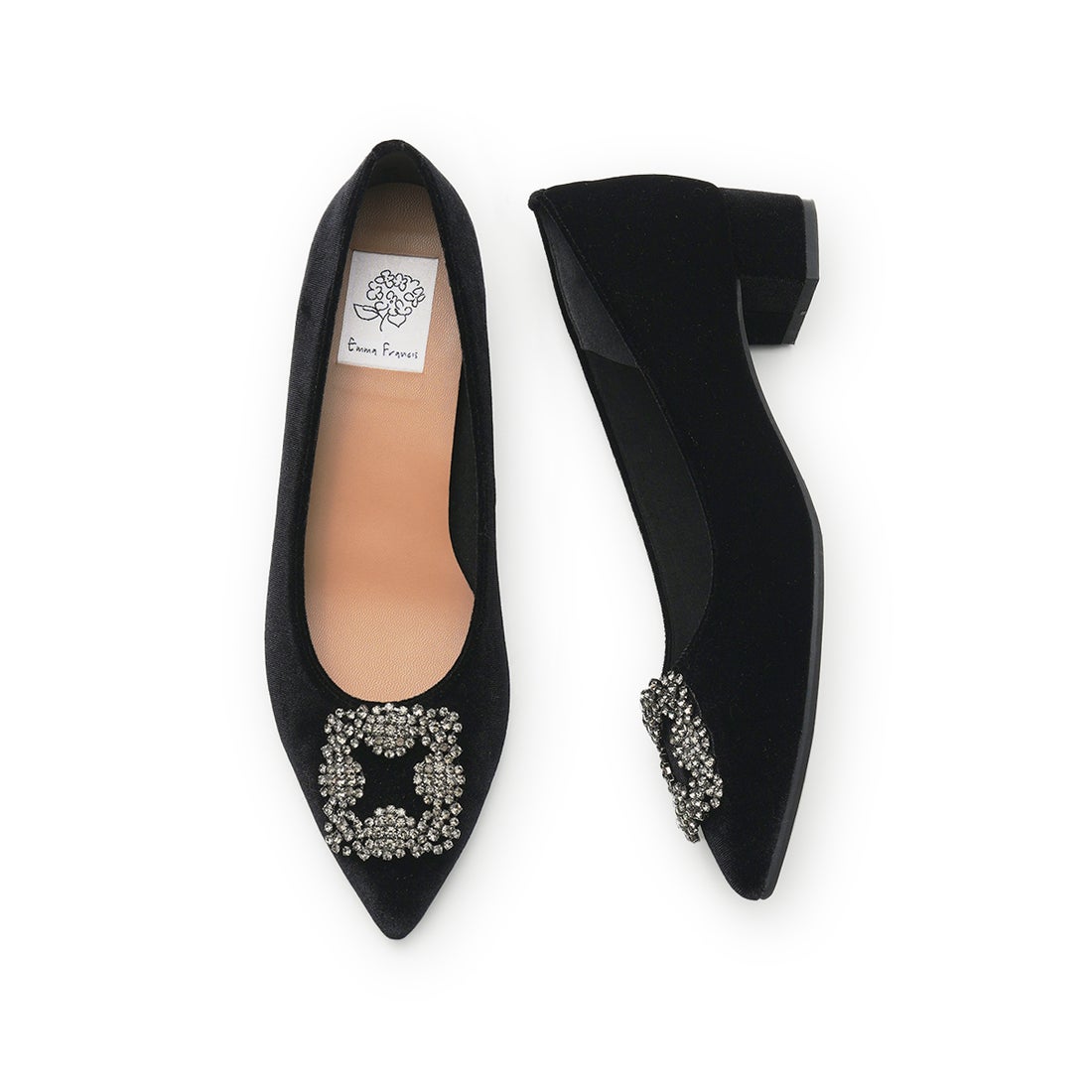 3cmヒール ビジューパンプス （ブラック ベルベット） -Emma Francis