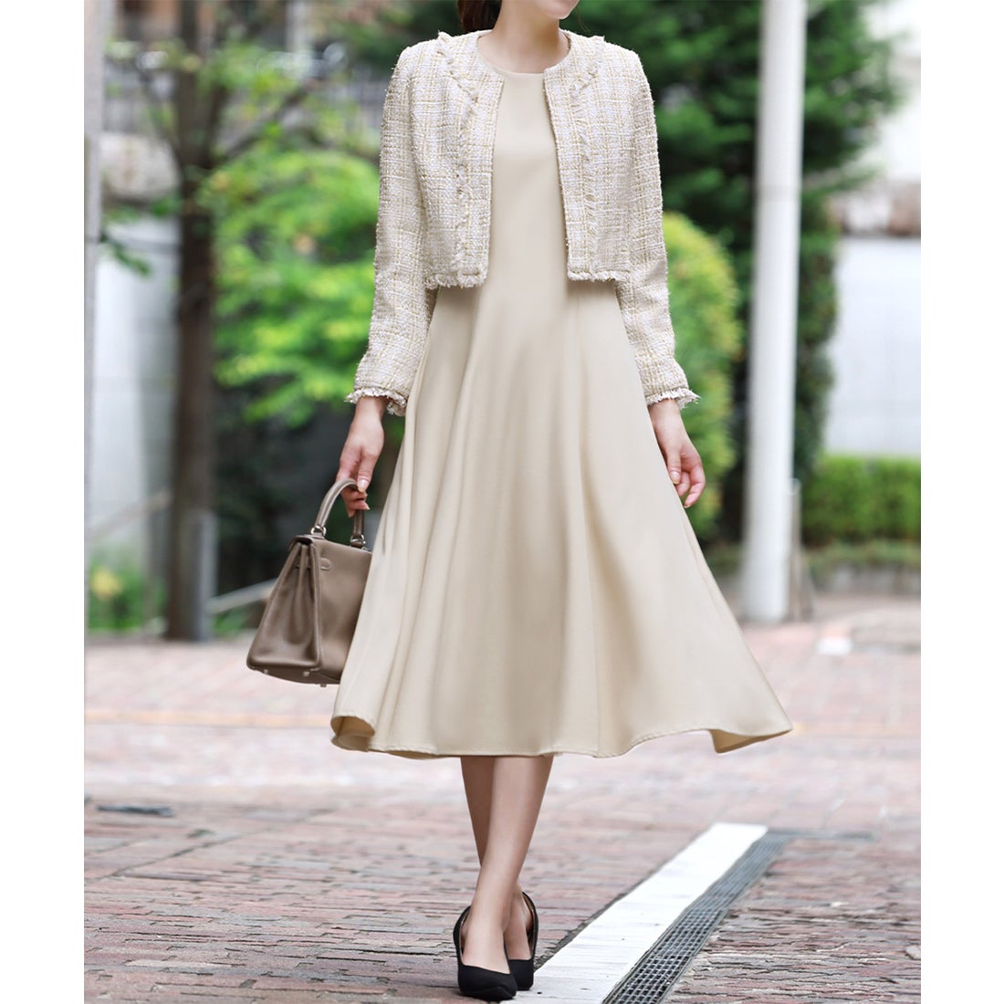 フロリア Flolia ツイードノーカラージャケット フレアワンピース