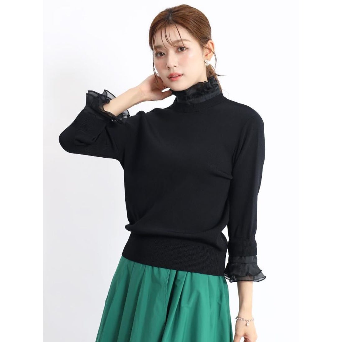 フェンネル FENNEL フリル付きニットトップス （ブラック