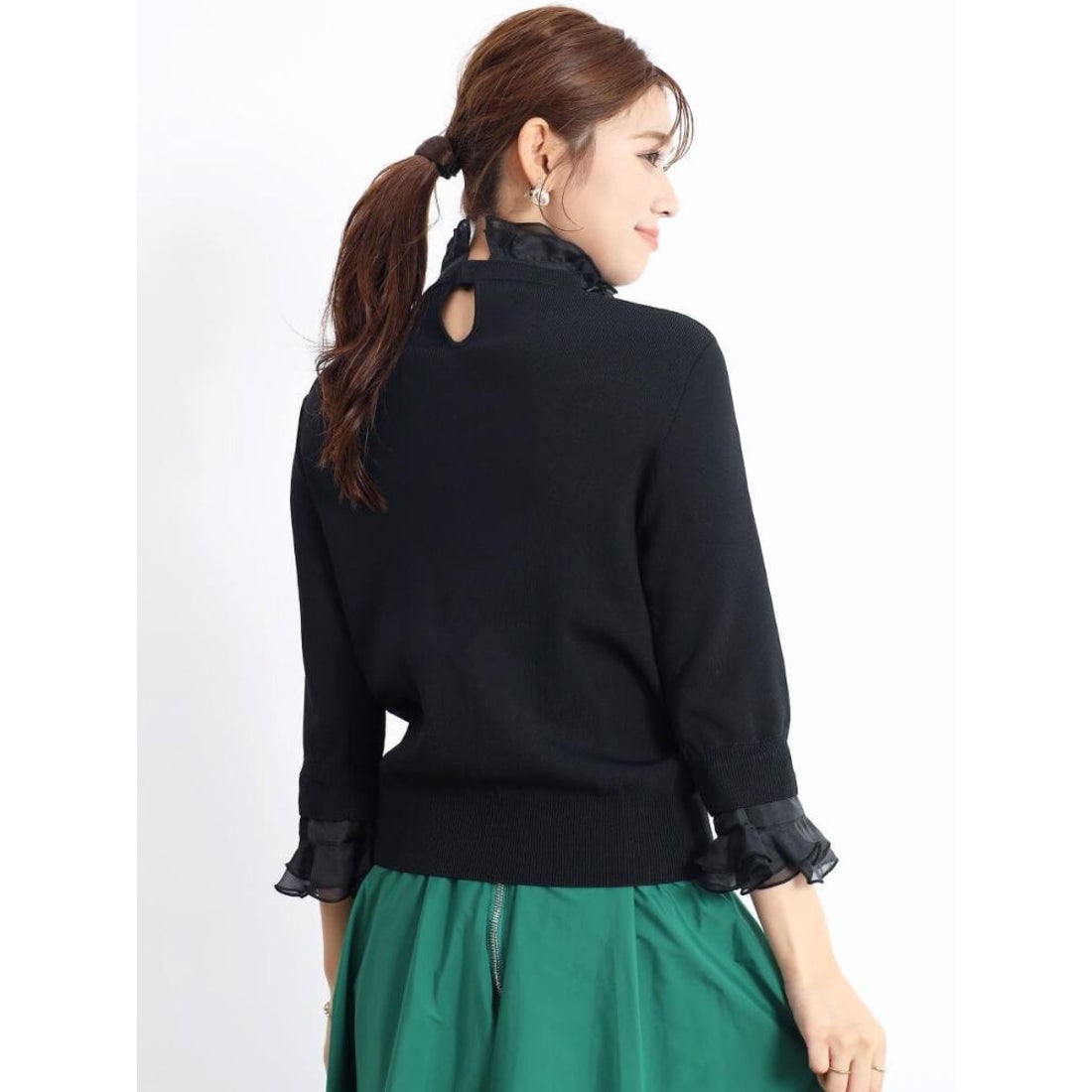 フェンネル FENNEL フリル付きニットトップス （ブラック