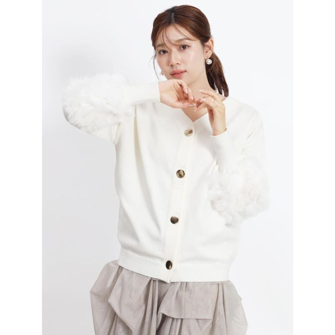 フェンネル FENNEL ラビットファースリーブ2wayニット （ホワイト