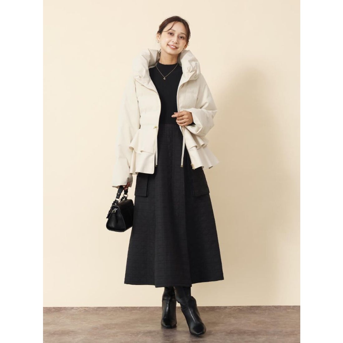 フェンネル FENNEL フレアペプラムダウンコート （ブラック