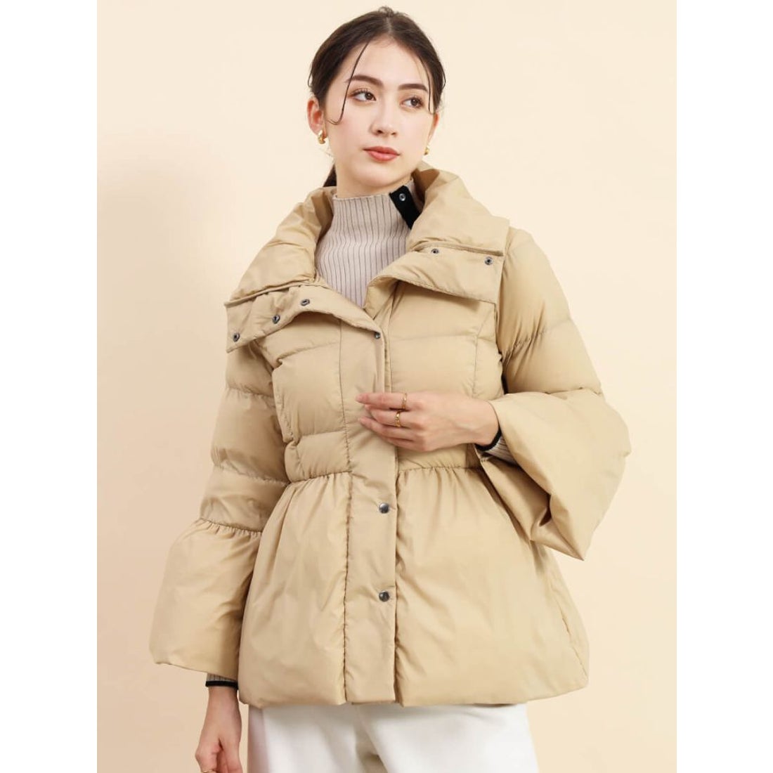 フェンネル FENNEL ビッグカラーペプラムダウンコート （キャメル