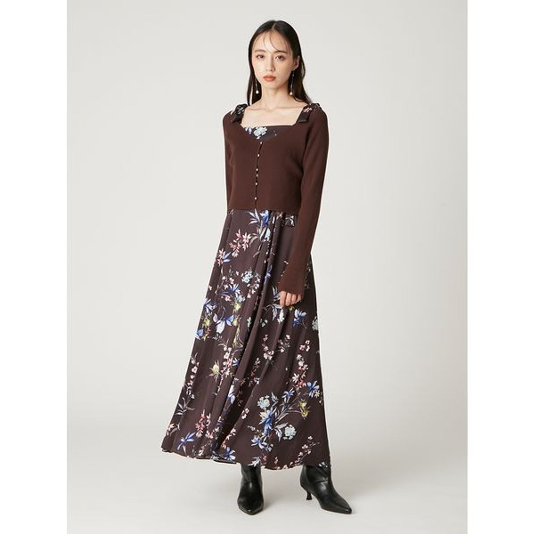 フレイ アイディー FRAY I.D リボンディテールフローラルワンピース