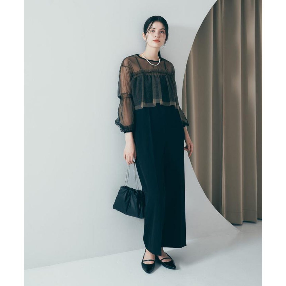 ケービーエフ KBF チュールブラウスSETベアサロペット （BLACK