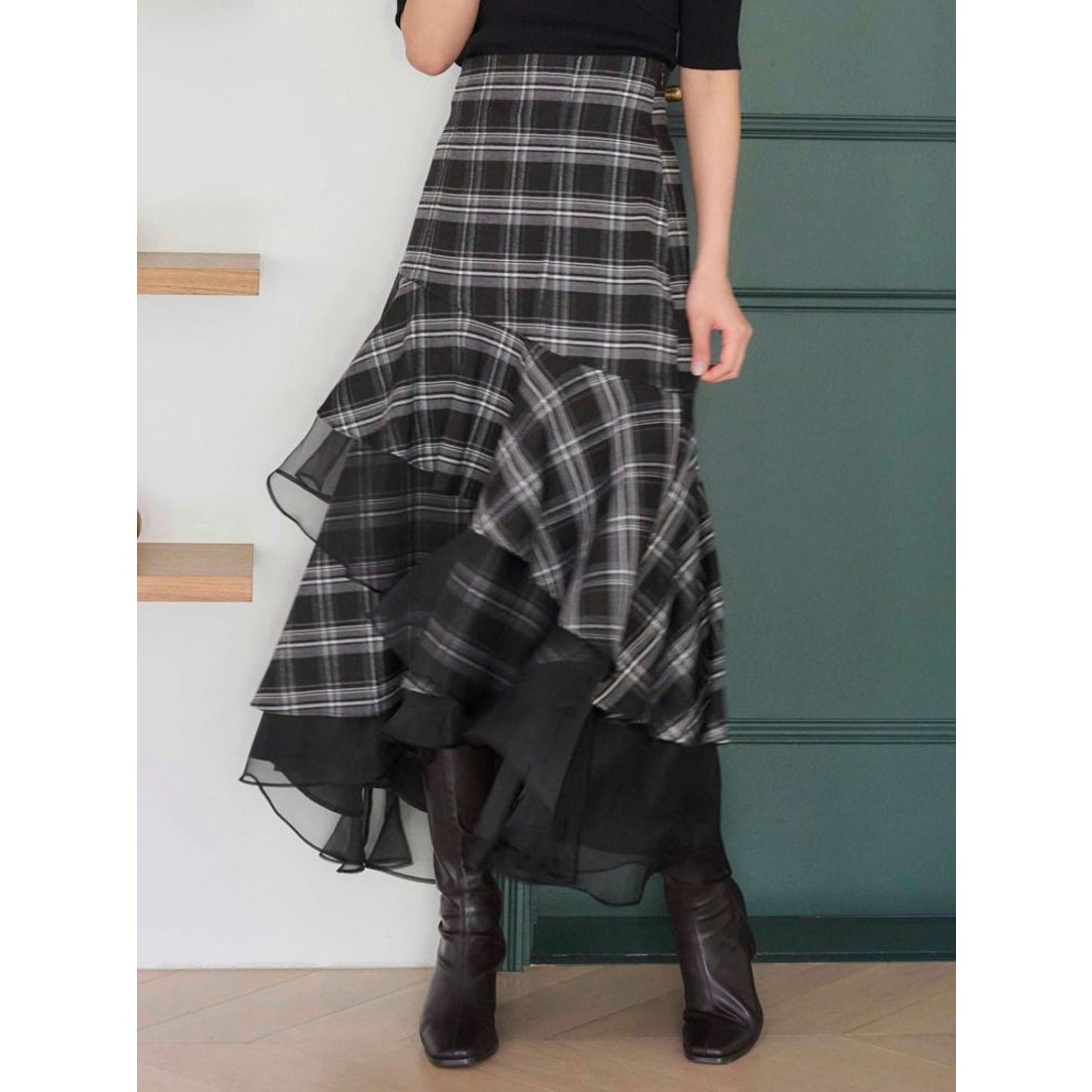 マーキュリーデュオ MERCURYDUO 異素材使いティアードスカート