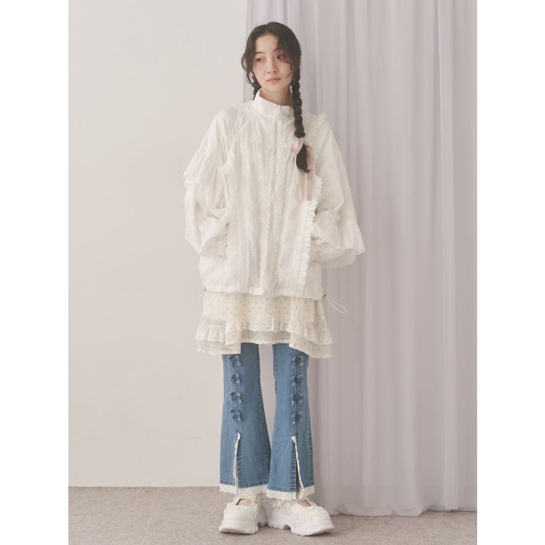 メリージェニー merry jenny ribbonスリムフレアデニムパンツ （ブルー