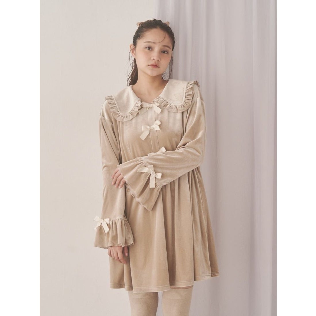 メリージェニー merry jenny ベロアリボンミニワンピース （ブラック