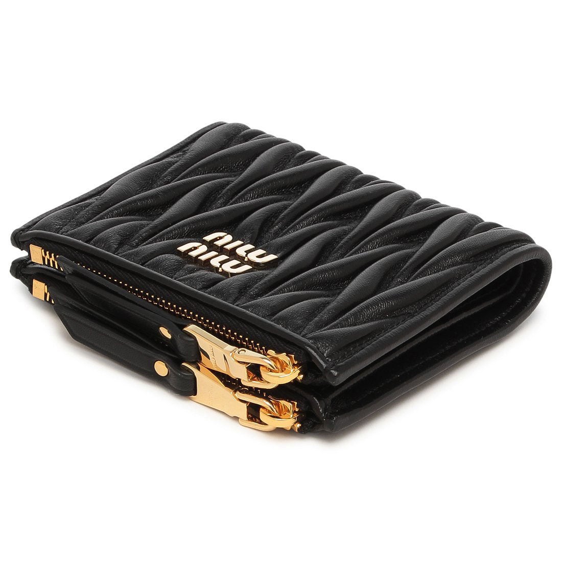 ミュウミュウ Miu Miu 二つ折り財布 マテラッセ ブラック ゴールド