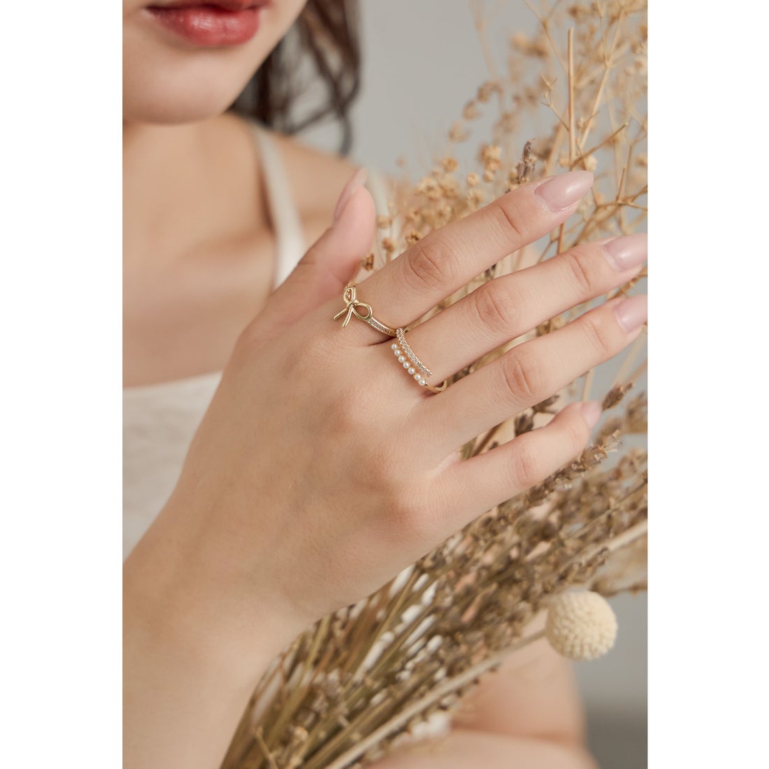 ニアナ niana リボンパールリング 2点セット 指輪 レディース