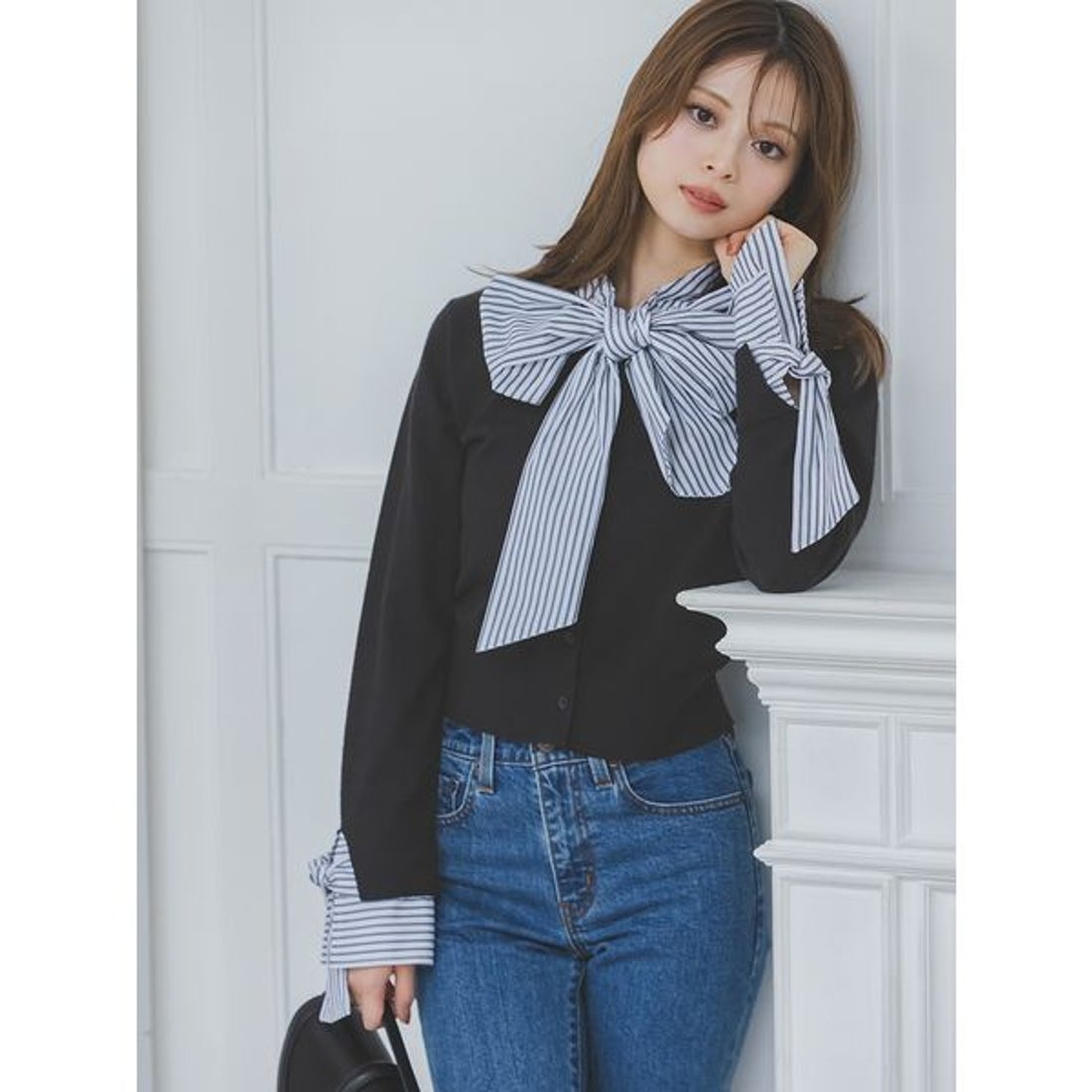 スナイデル SNIDEL ボウタイドッキングニットプルオーバー （BLK