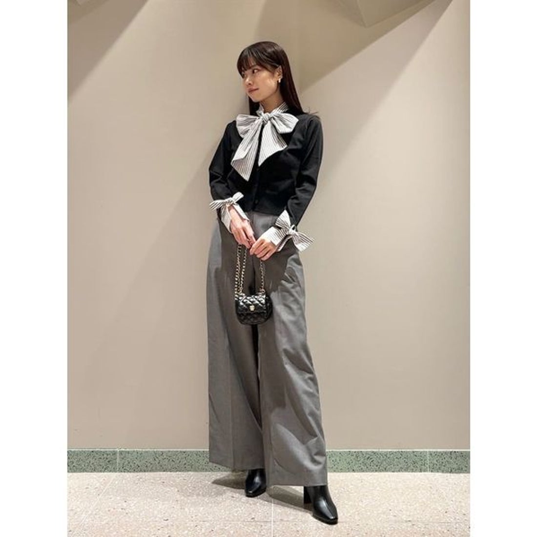 スナイデル SNIDEL ボウタイドッキングニットプルオーバー （BLK