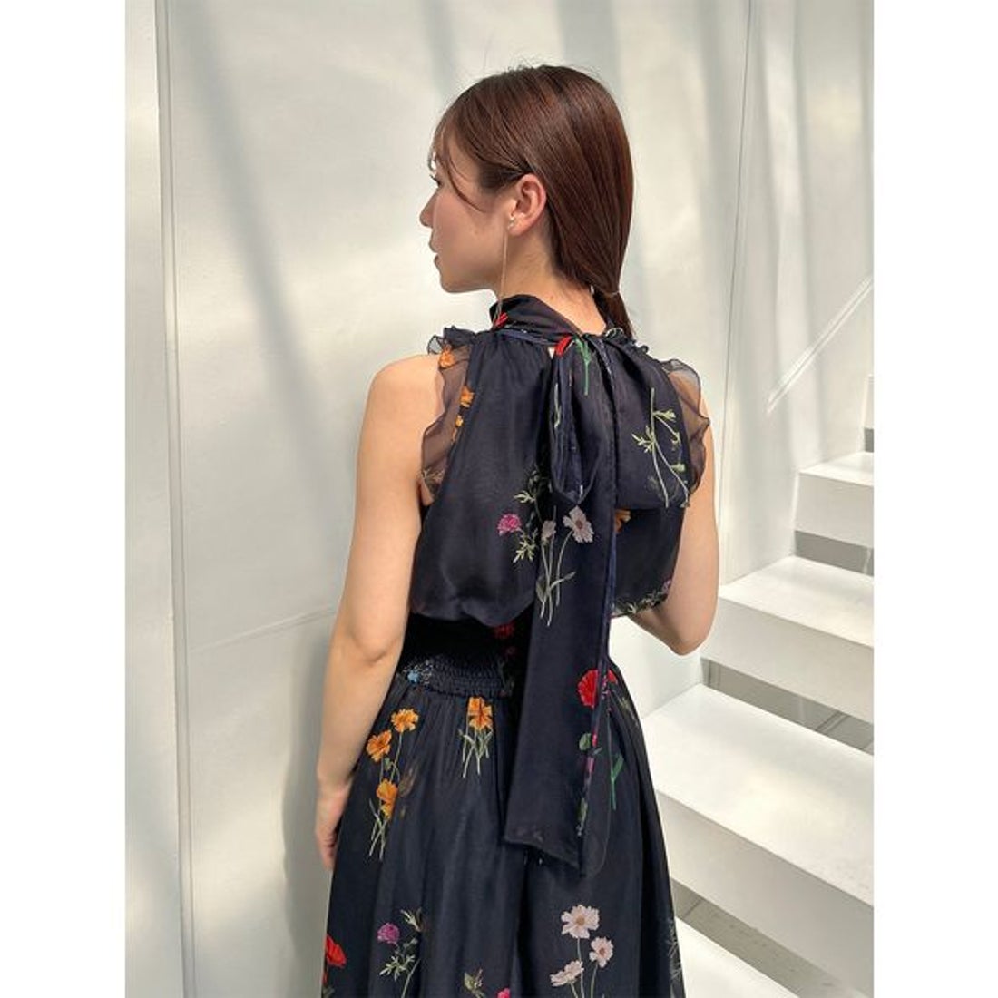 スナイデル SNIDEL バックリボンシフォンワンピース （IVR） -靴