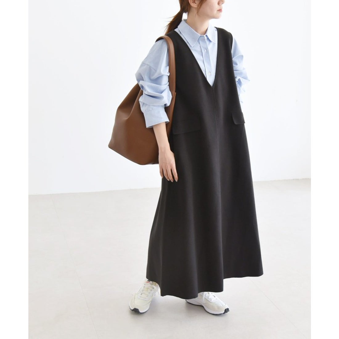 quaranciel: Vネック ロング ジャンパー スカート （オレンジ