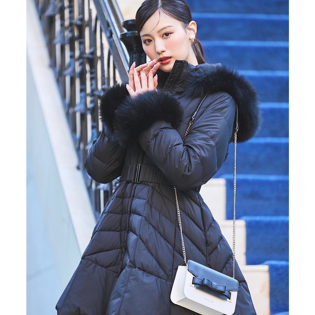 スウィングル SWINGLE FOXファー付ドレスダウンコート （ブラック