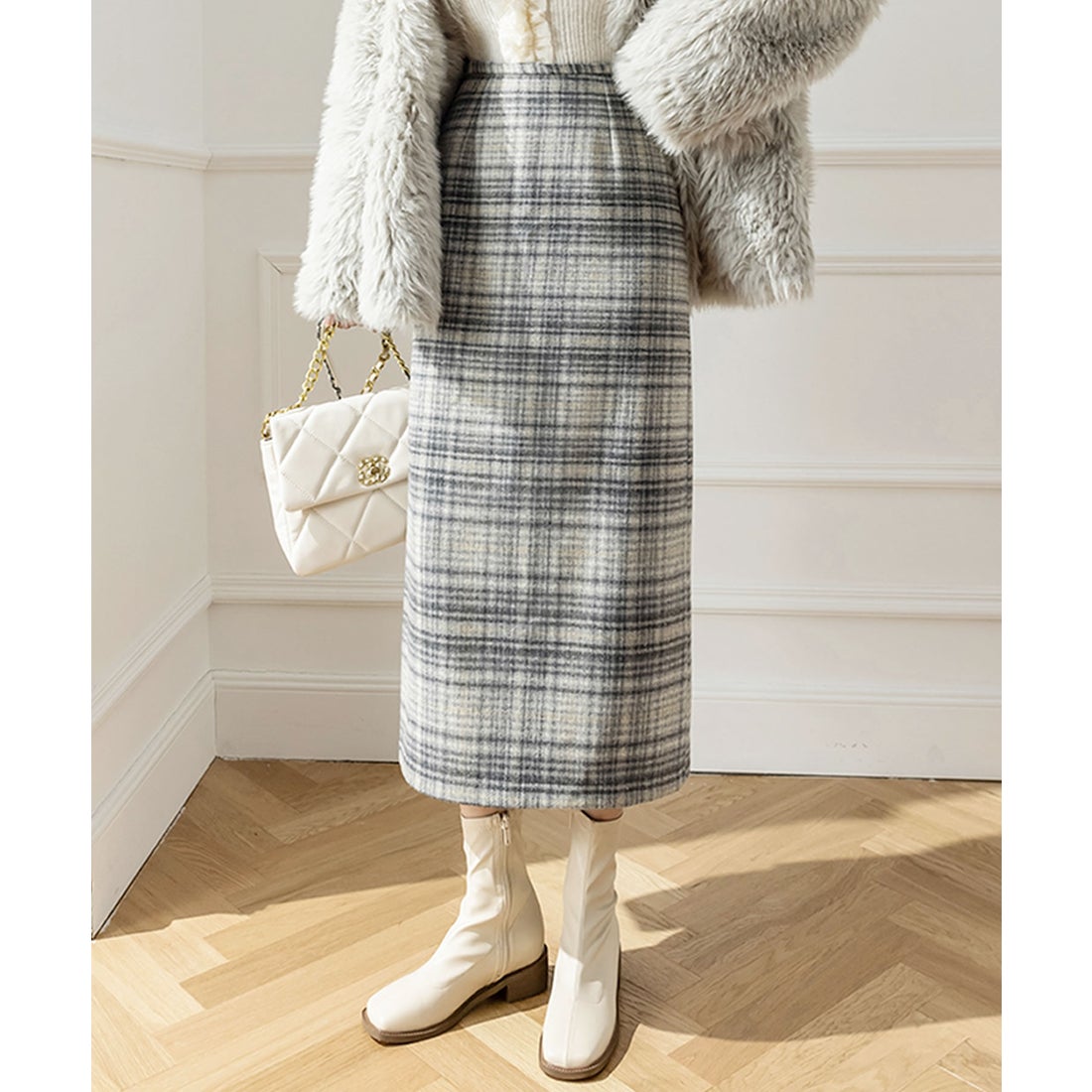プリマゼル Primazel 秋冬新作 全2色 ウール調チェックタイトスカート