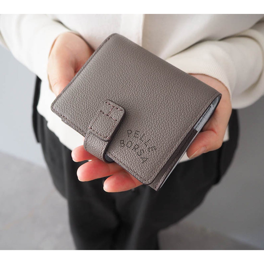 ペレボルサ PELLE BORSA 二つ折りミニ財布 （グレー） - ファッション