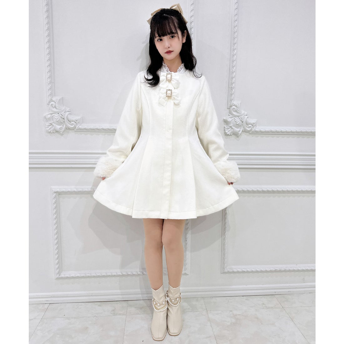 ロジータ ROJITA ファーティペット付きトリプルリボンコート