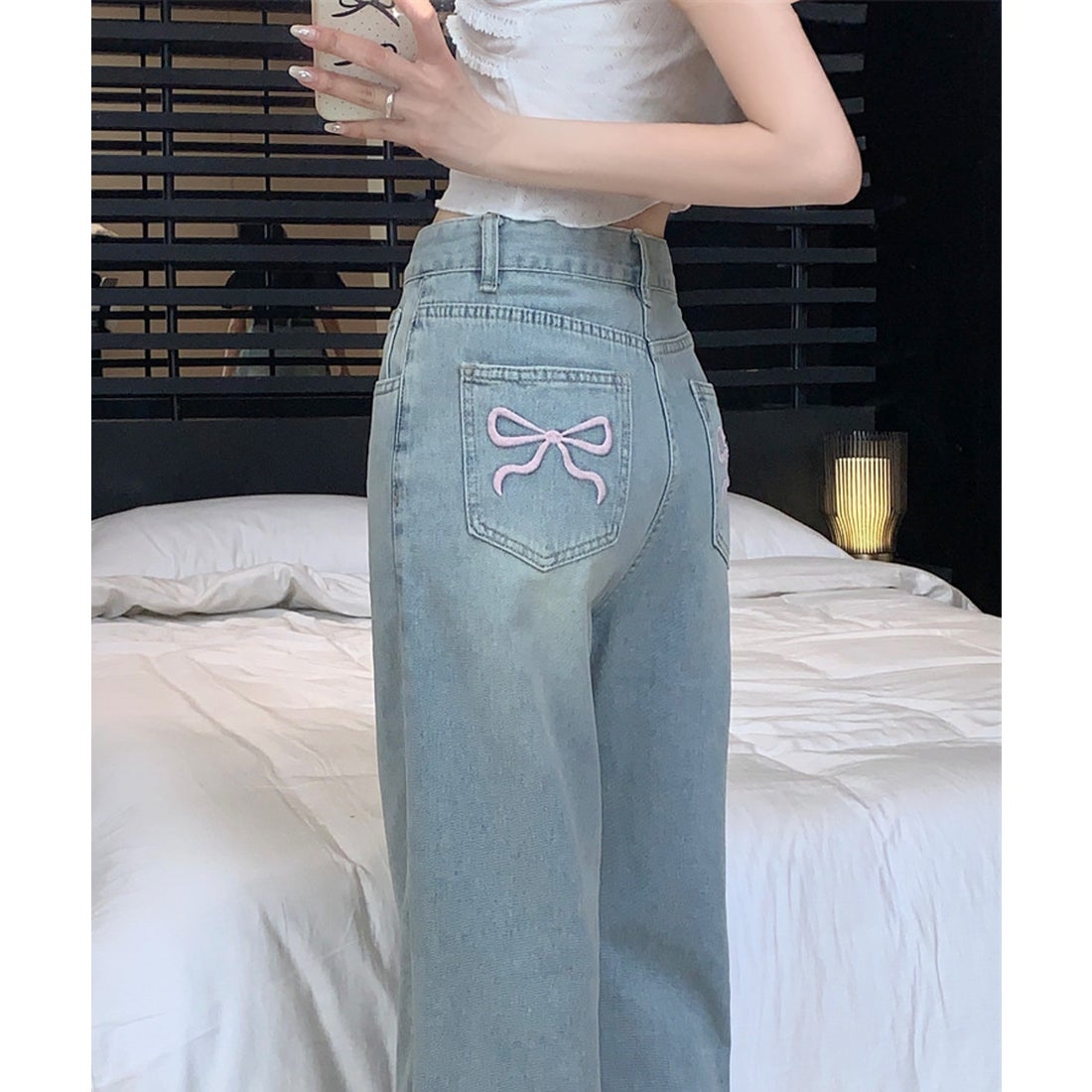 エーアールエムジー ar/mg バックリボン刺繍ポケットワイドストレート