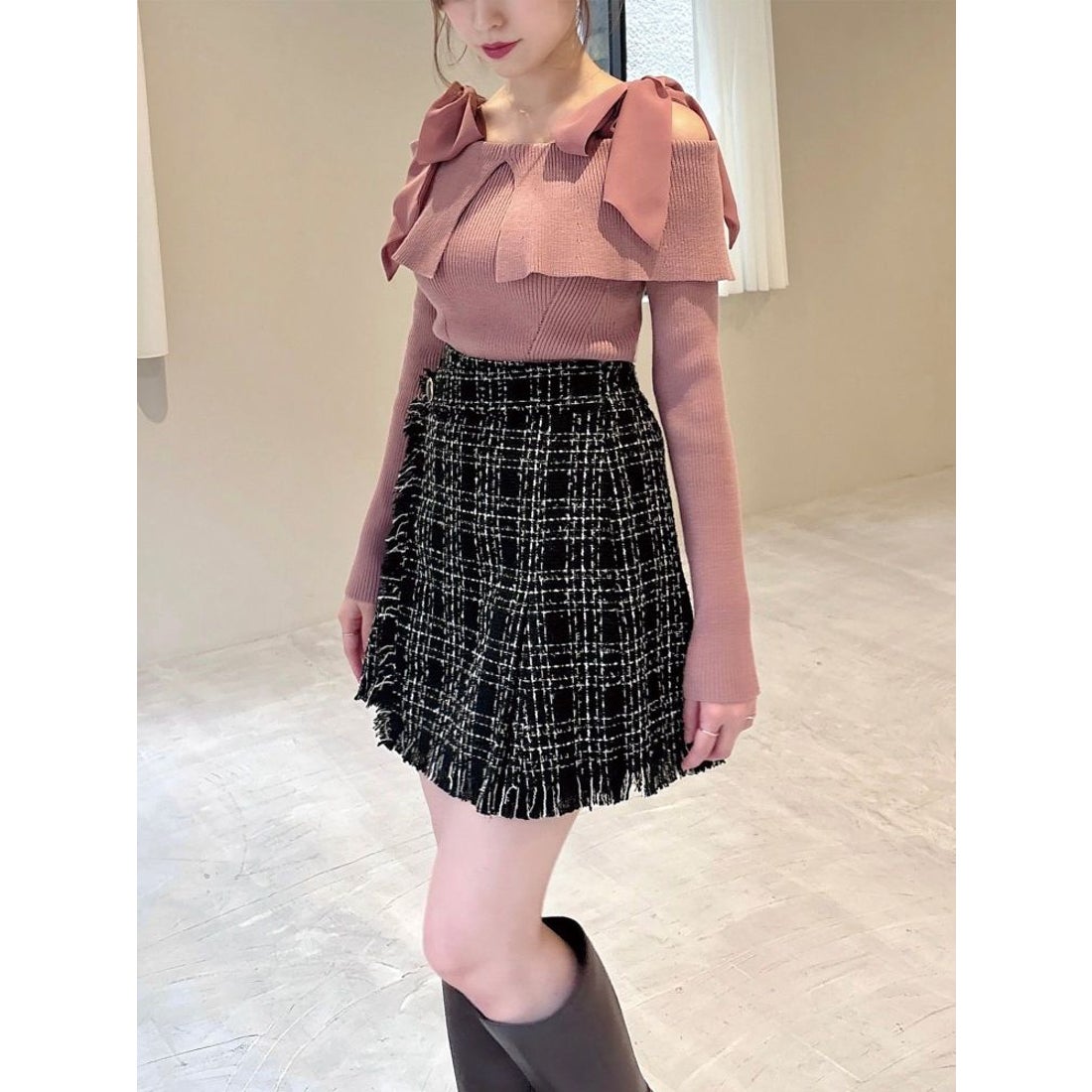 リゼクシー RESEXXY ツイードラップミニスカート （ホワイト