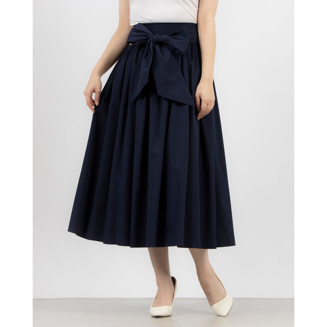 トーナル TONAL リボンギャザーフレアスカート （ネイビー