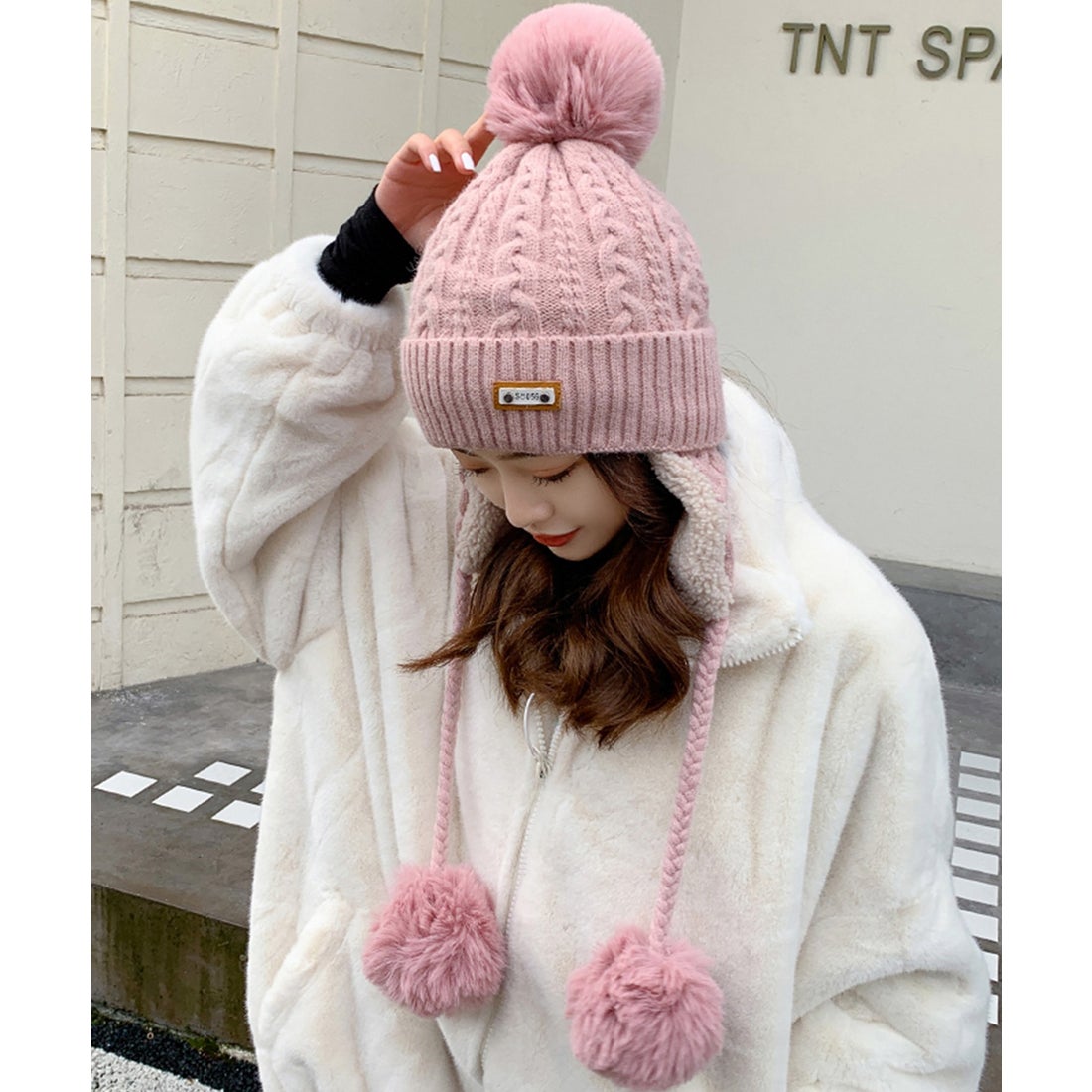 テディショップ Teddyshop レディース プードルウール風耳当てボンボン