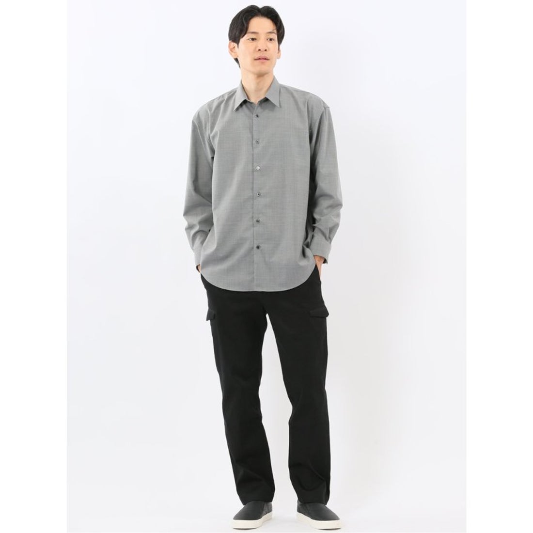 m.f.editorial ウール混ストレッチ レギュラーカラー長袖シャツ