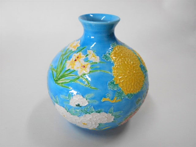 京焼・清水焼 高野昭阿弥 青交趾花絵 花生 – SEIKADO