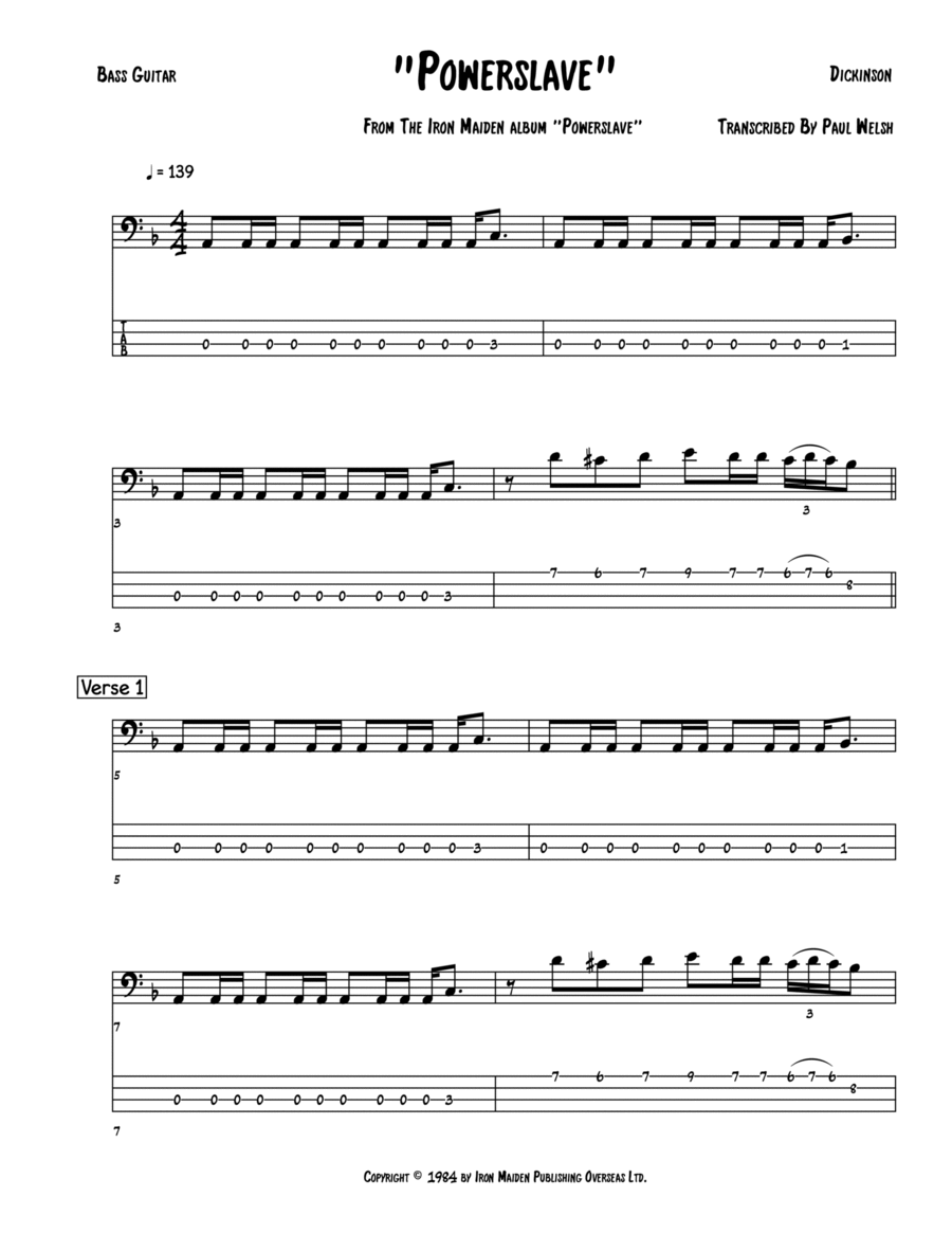 Powerslave (arr. Accubass) by Iron Maiden Sheet Music for Bass