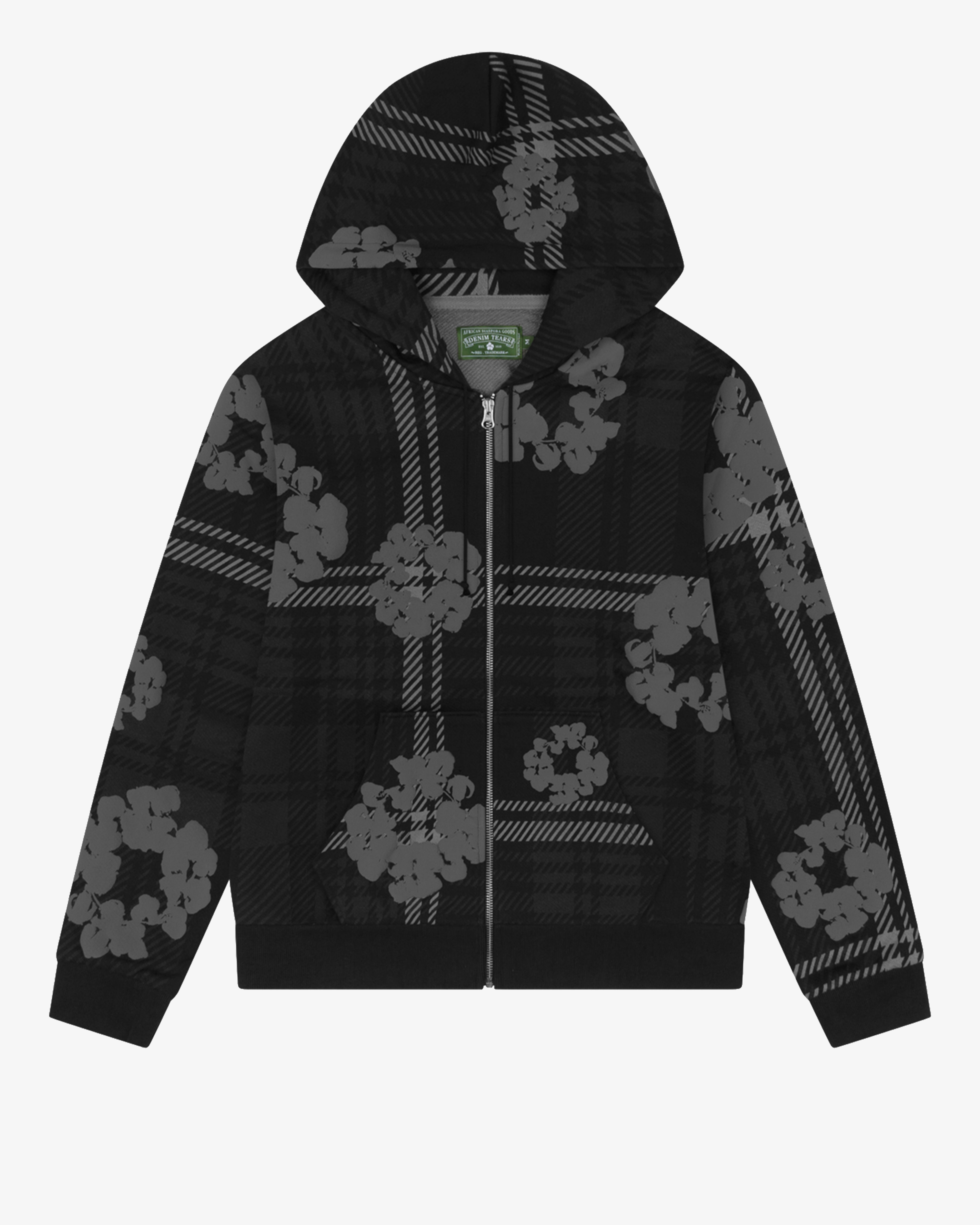 DENIM TEARS: Plaid Cotton Wreath Zip Hoodie (Black) | DSMG E-SHOP