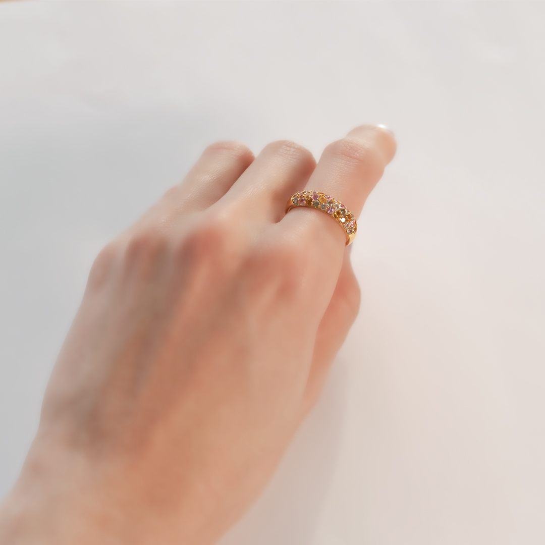 リング K18イエローゴールド ピンクサファイア オレンジサファイア