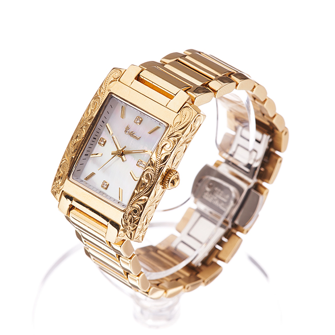 ハワイアンジュエリーMaxi 腕時計 SV/GD スクエアウォッチ 電池交換