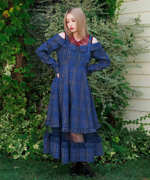 タータンチェック肩開ワンピース | axes femme online shop