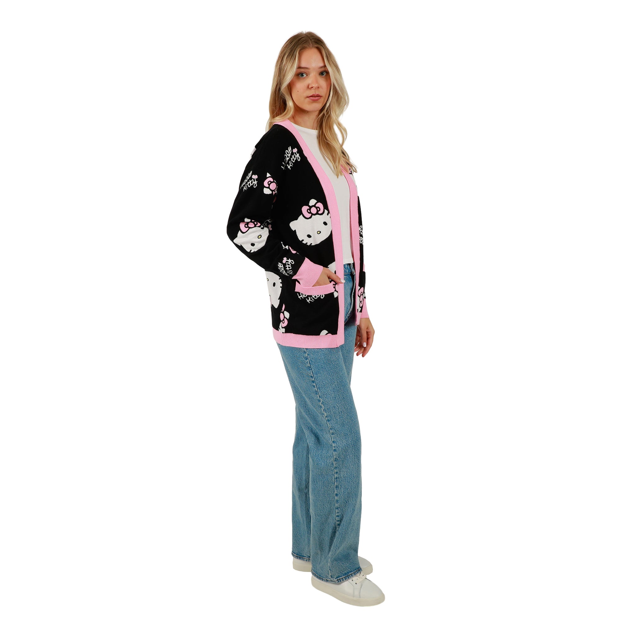 Women's Officially Licensed Hello Kitty Relaxed Fit Knit Cardigan