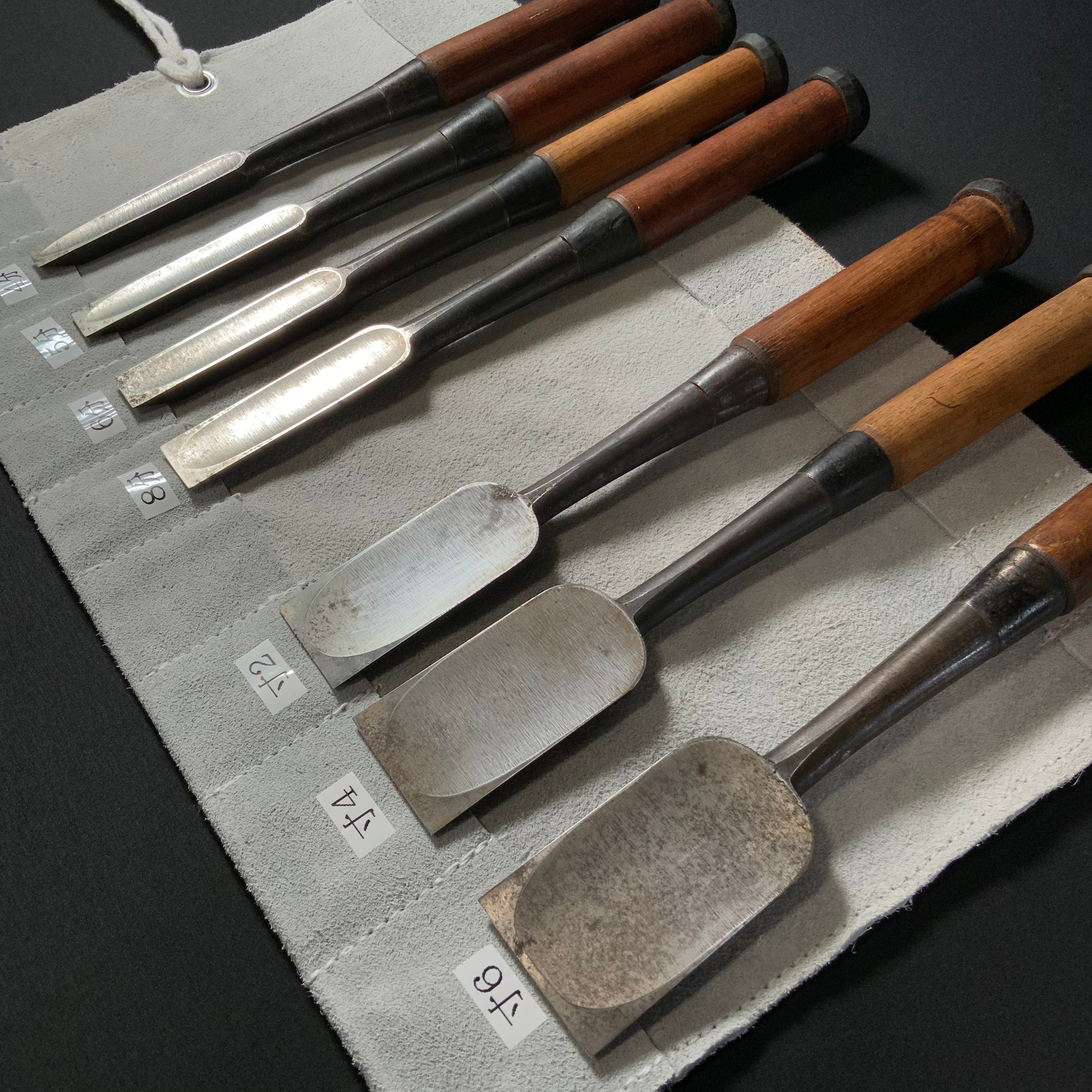 掘出し物 二代目左久作 叩き鑿7本組 池上喬庸作 Old stock Hidari