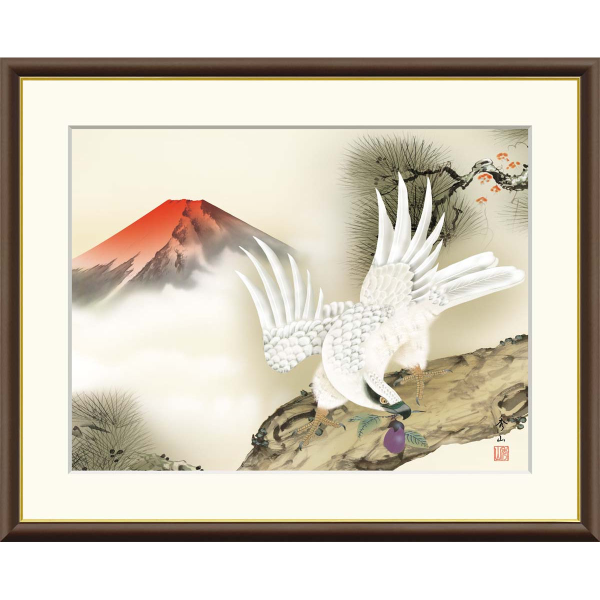 楽天市場】額絵 日本画 縁起画 【一富士二鷹三茄子】 長江桂舟 G4