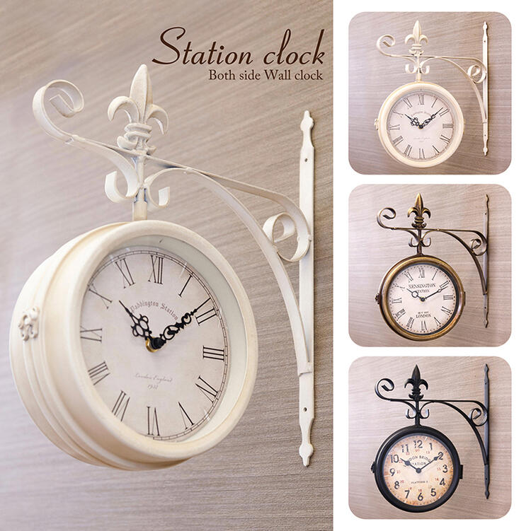 楽天市場】時計 おしゃれ 掛け時計 ステーション 両面 アイアン 掛時計