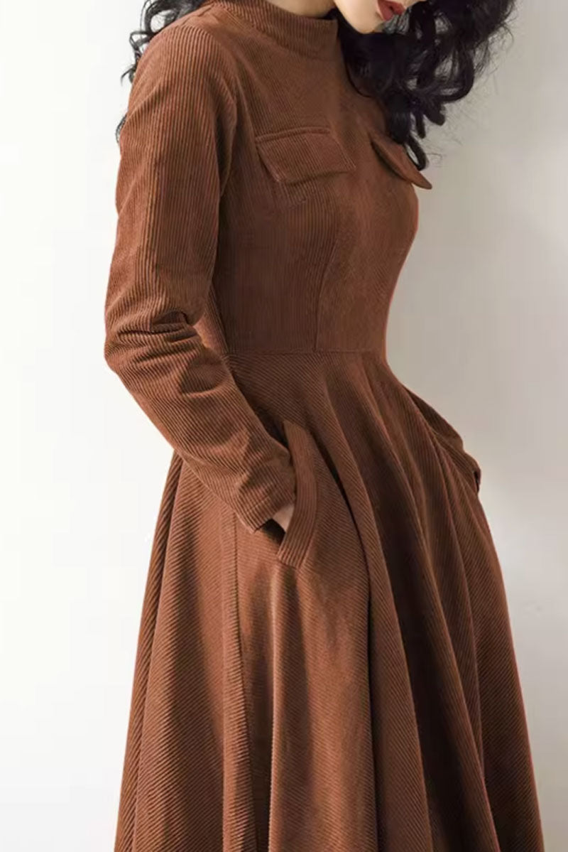 Vintage fit and flare corduroy dress women 4568 – Xiaolizi