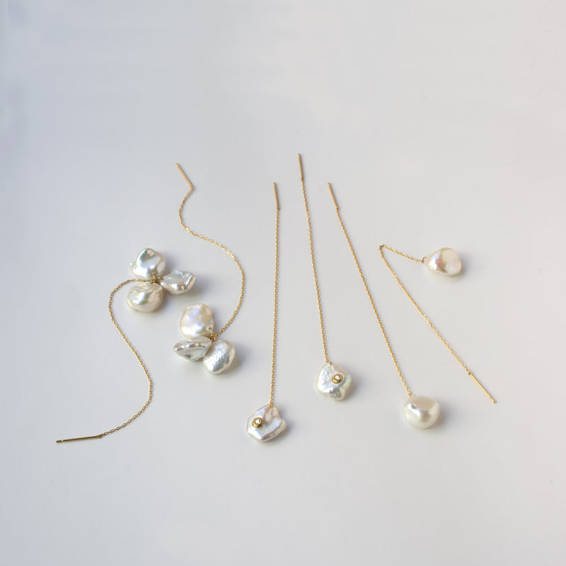 petal pearl dia chain earrings S – shinkai jewelry