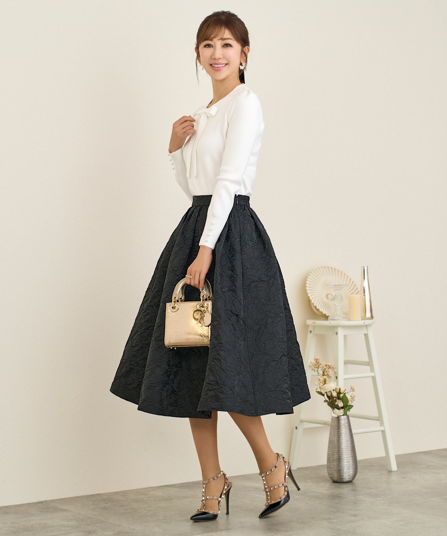 ローズ ジャガード フレア スカート Prima Scherrer 全3色｜psc611