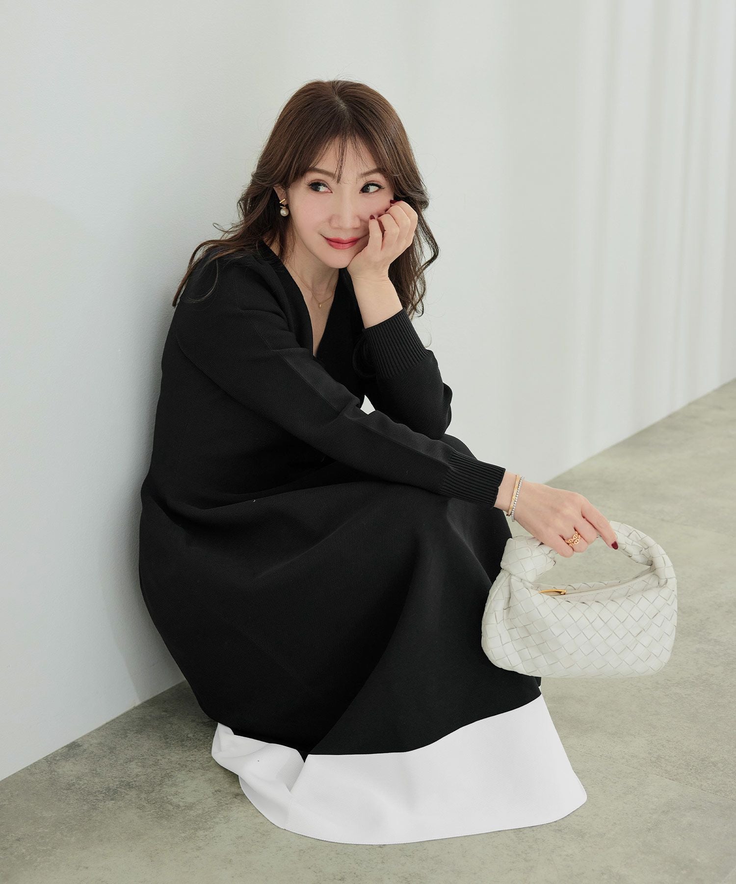 ホールガーメント パフスリーブ ワンピース