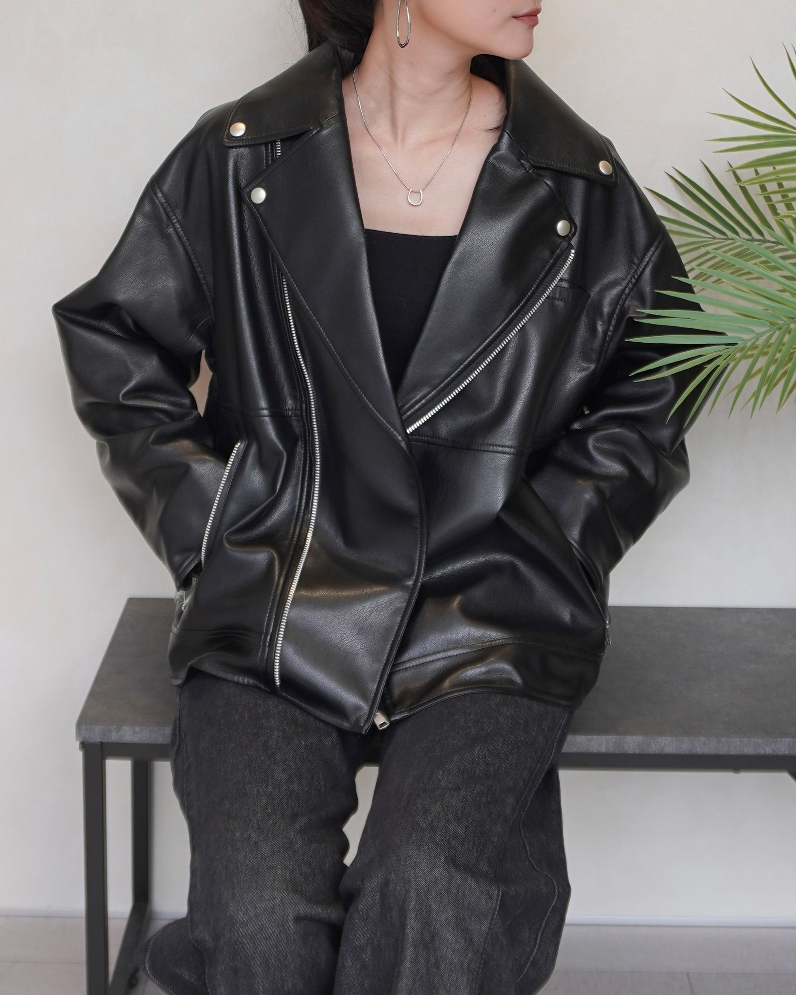 THINK FUR - Eco Leather Riders Jacket (ブラック) / エコレザー