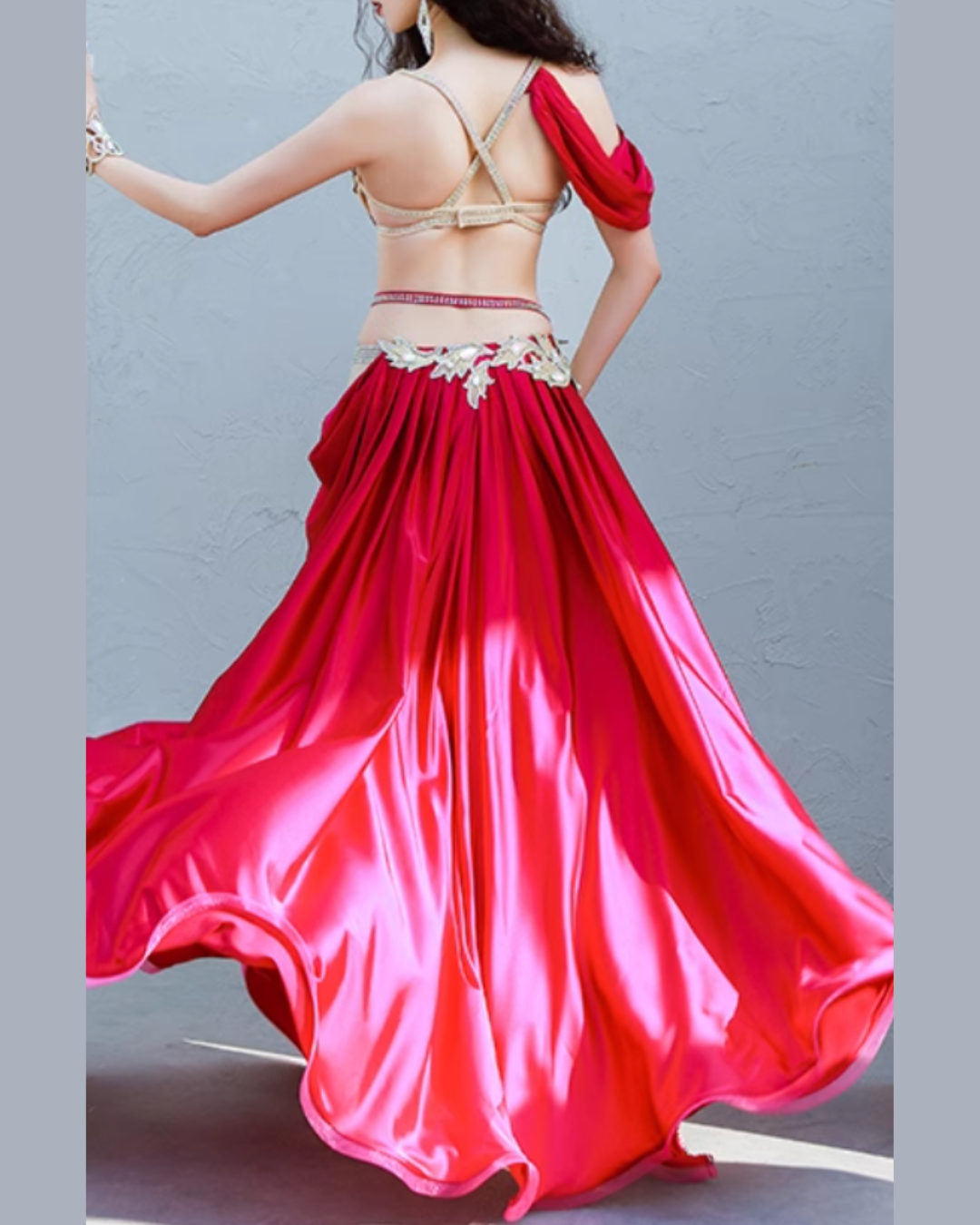 送料無料】 即納 ベリーダンス衣装 オリエンタル セットアップ ローズ