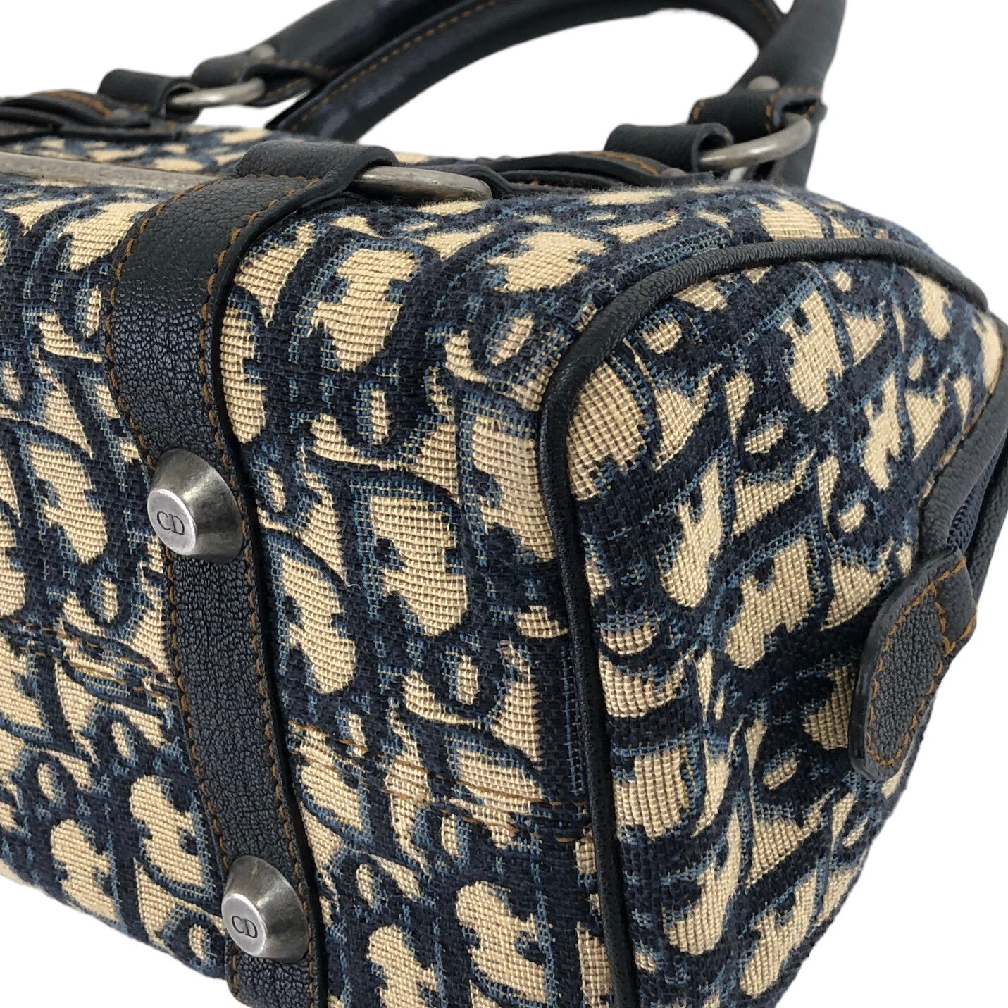 Christian Dior Trotter CD Logo Jacquard Leather Handbag Boston bag