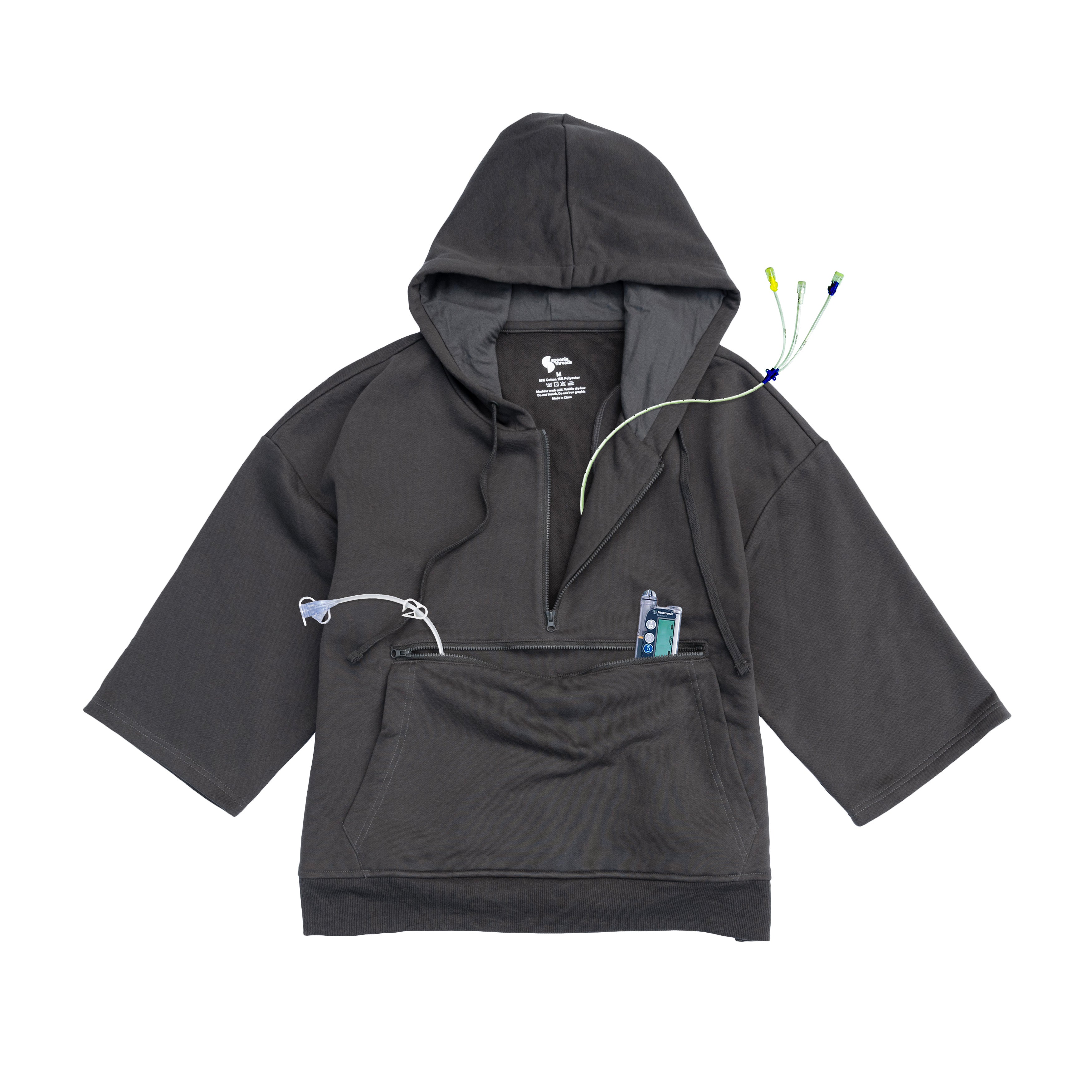 Vintage Black Adult 3/4 Sleeve Half-Zip Access Hoodie – SpoonieThreads