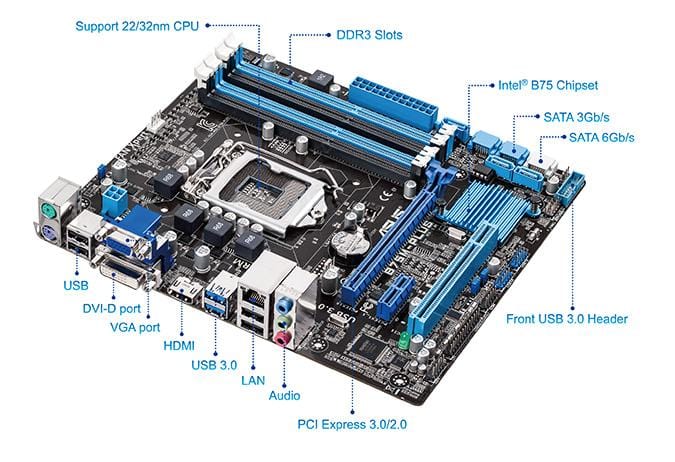 ASUS B75M-PLUS Motherboard 1155 M-ATX USB3.0 DDR3 HDMI 4 memory