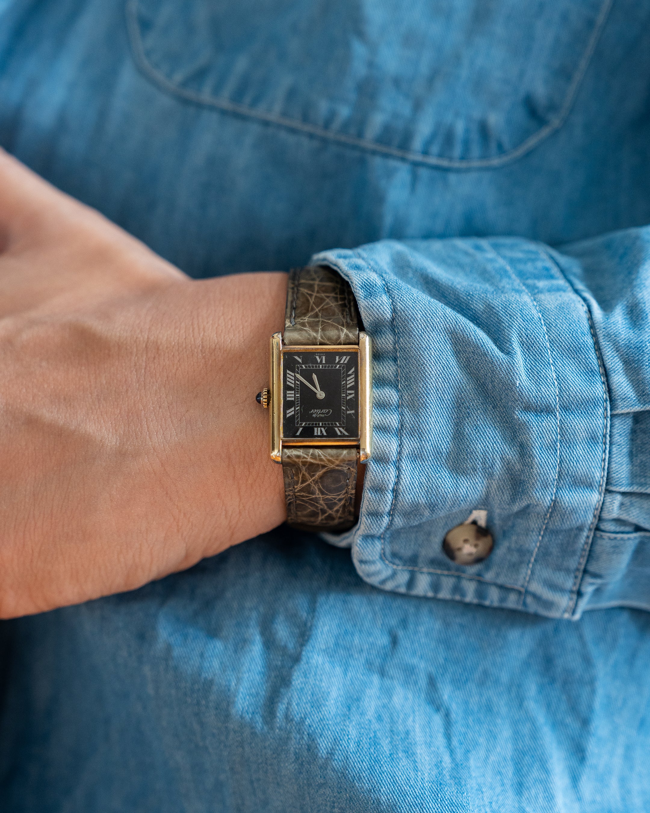 カルティエ マストタンク ブラック ダイヤル LM - 手巻きムーブメント